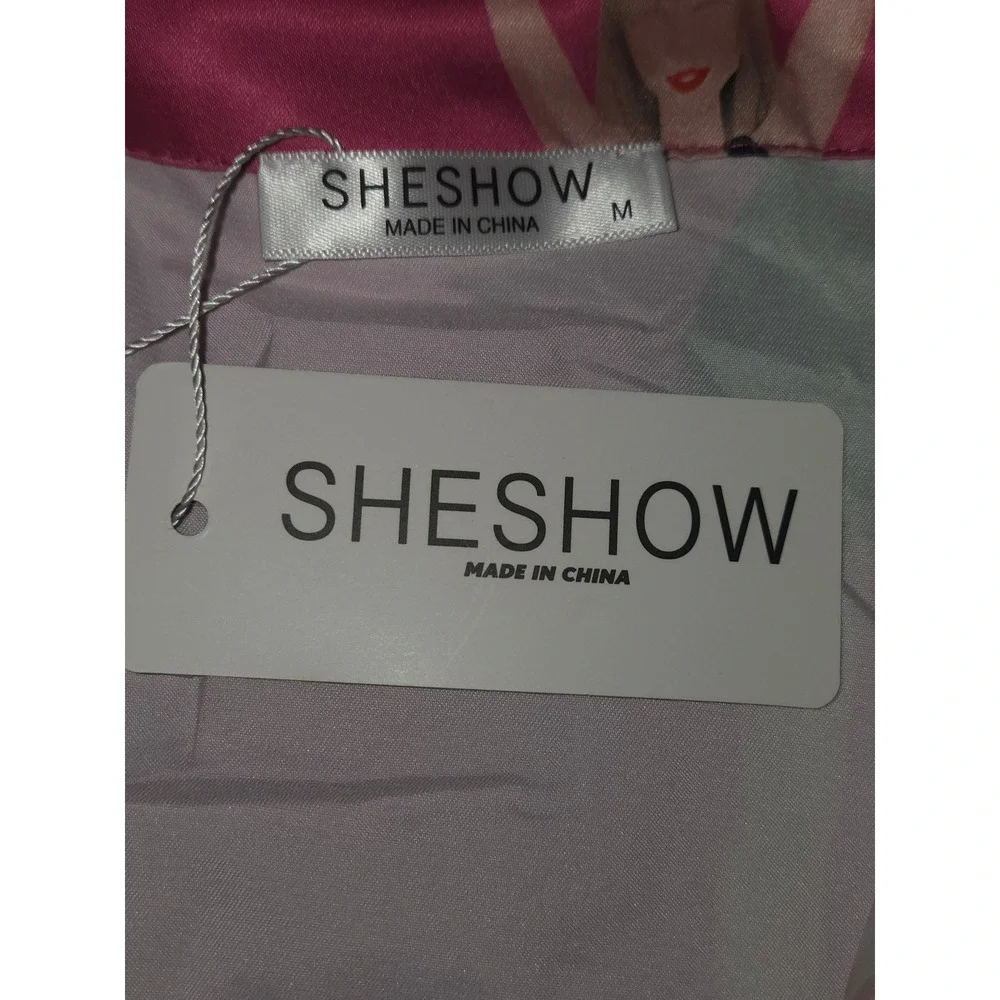 SHESHOW Pink Satin PJ's Women's Medium Taylor Inspired Button Up & Shorts NWT